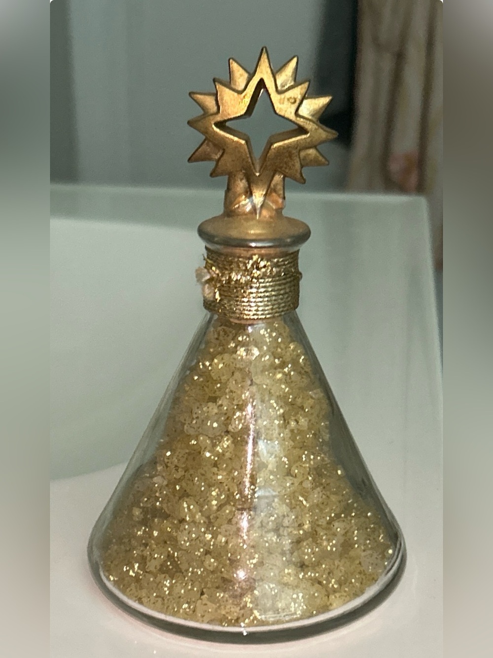 Pier 1 Vintage Bath Salt Crystals Gold Glitter Decorative Bath Bottle NEW